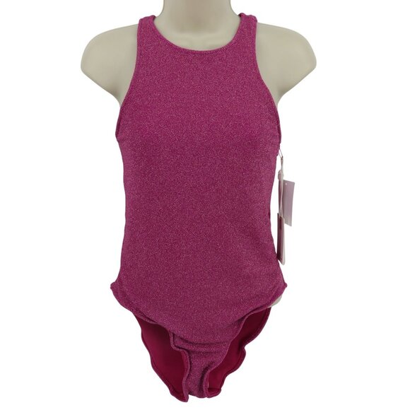 Good American Women 2 Hawiian Pink Sparkle High Neck One Piece Swim Swimsuit NEW - Picture 1 of 12